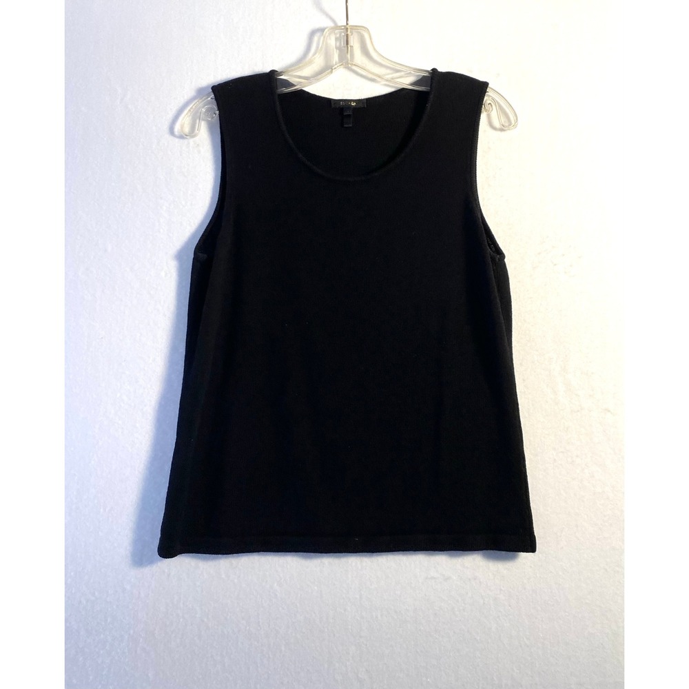 VTG Escada Black Virgin Wool Viscose Knit Sleeveless Scoop Neck Top Size 40